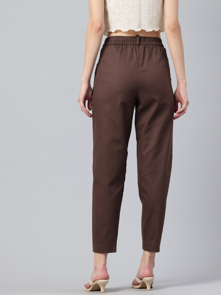 Popnetic Women Tapered Fit High-Rise Pleated Pure Cotton Chinos Trousers