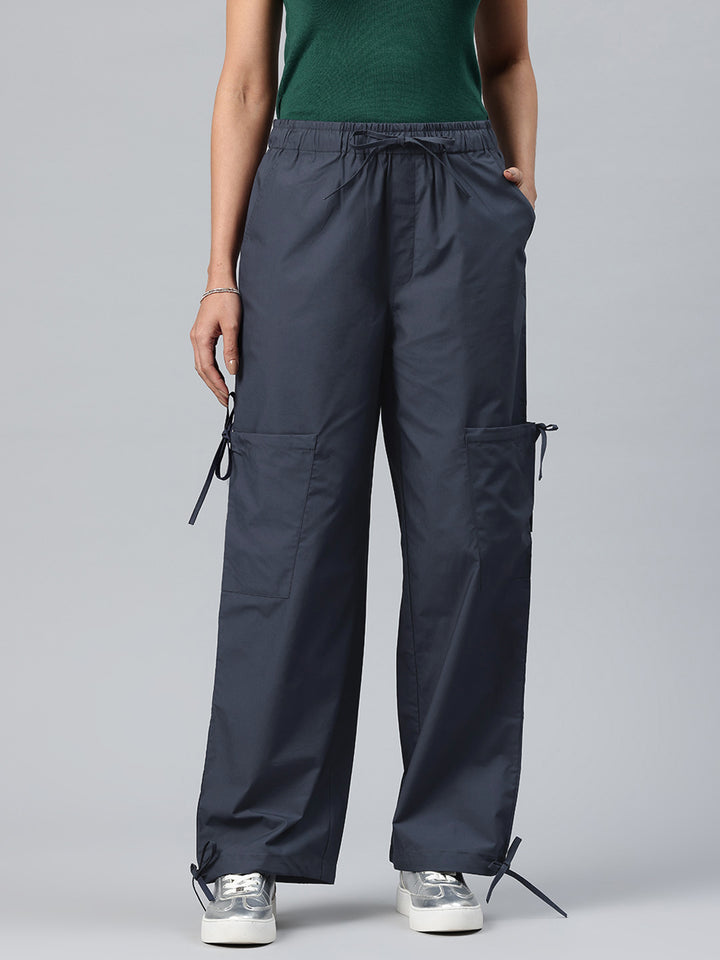 Popnetic Women Loose Fit High-Rise Parachute Cargo Trousers