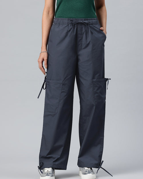 Popnetic Women Loose Fit High-Rise Parachute Cargo Trousers