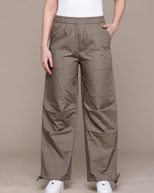 Popnetic Women Loose Fit High-Rise Parachute Cargo Trousers