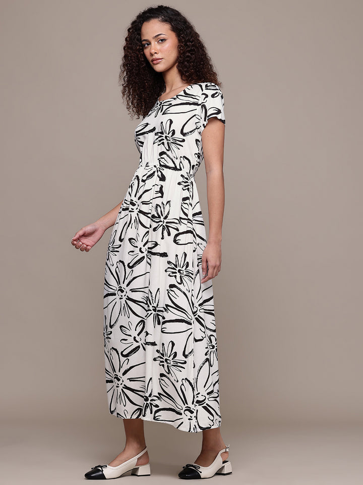 Popnetic Floral Print A-Line Midi Dress
