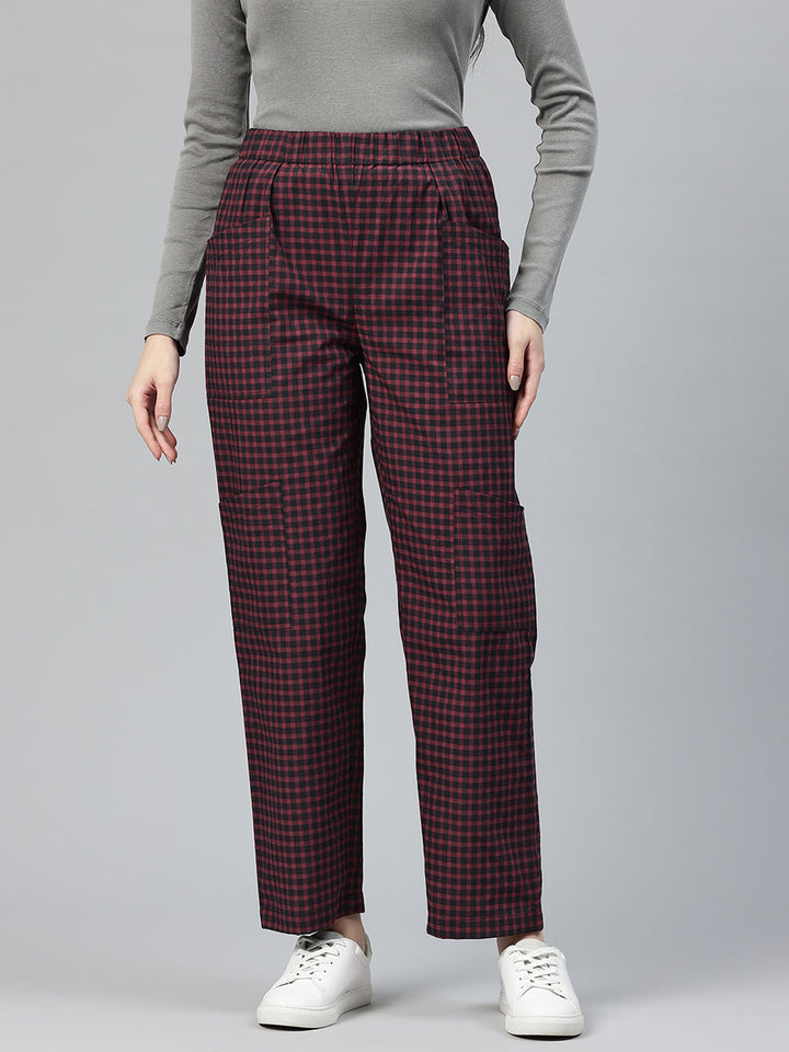 Popnetic Checked High-Rise Pleated Cargos