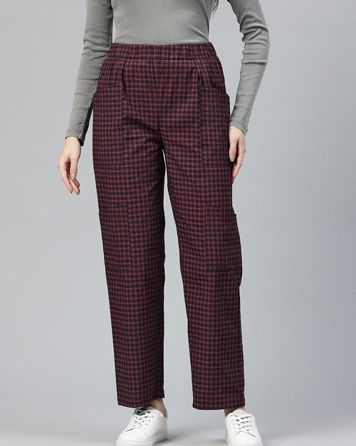 Popnetic Checked High-Rise Pleated Cargos