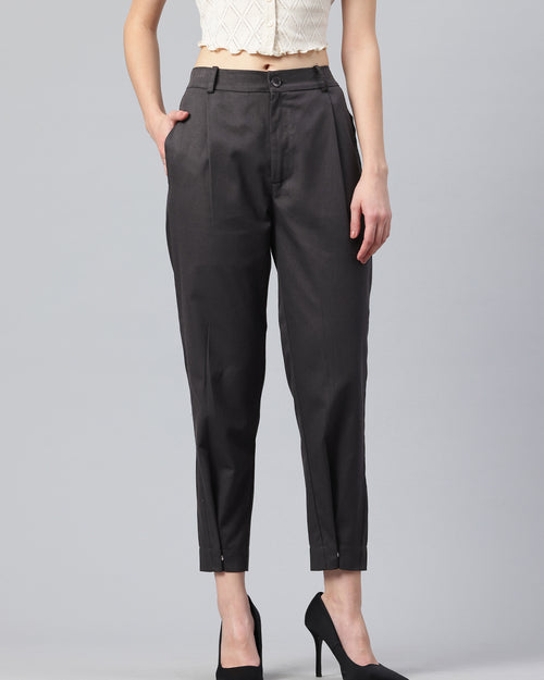 Popnetic Women Tapered Fit High-Rise Pleated Pure Cotton Chinos Trousers