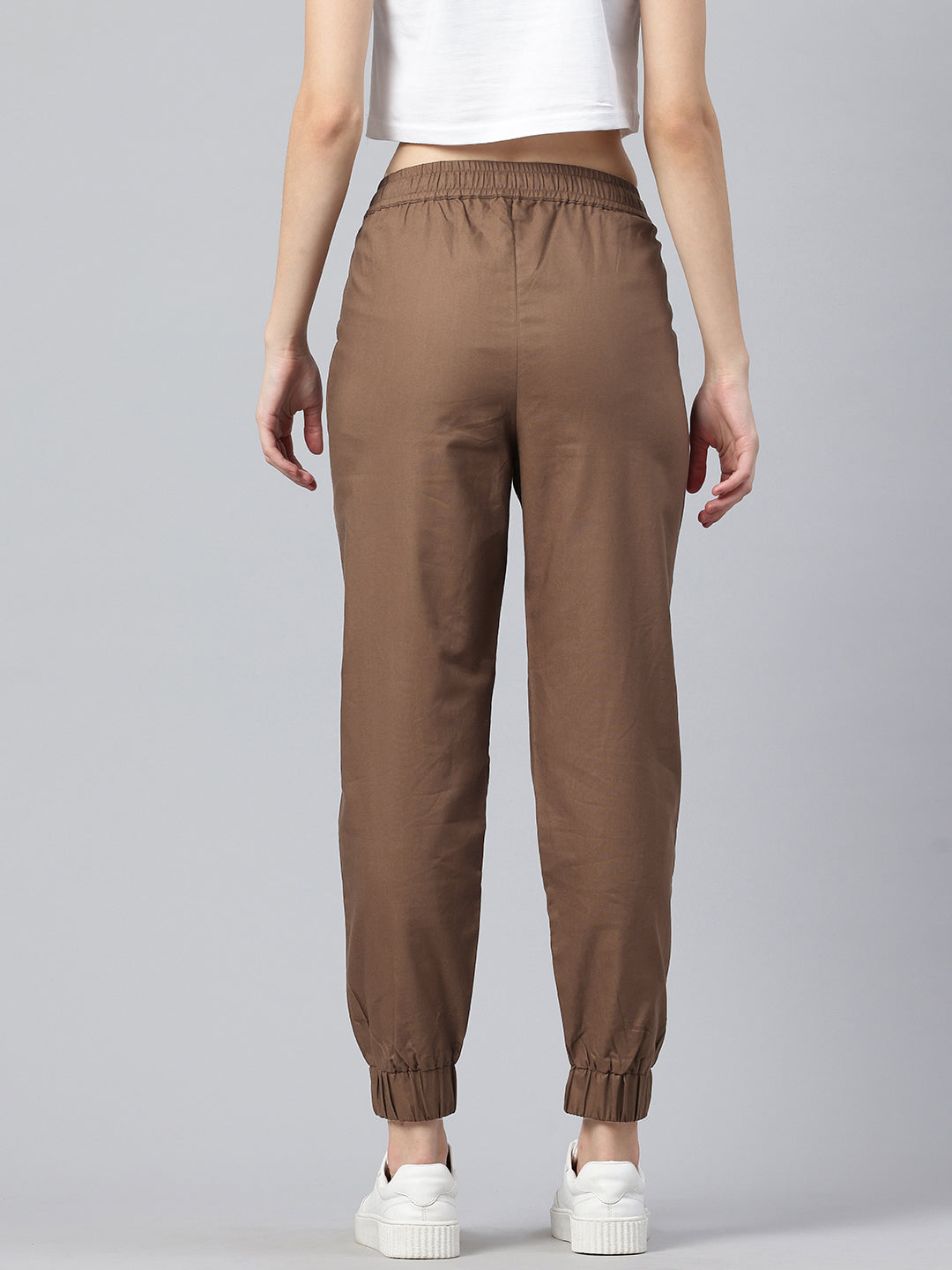 Popnetic Women Pure Cotton High-Rise Joggers Trousers