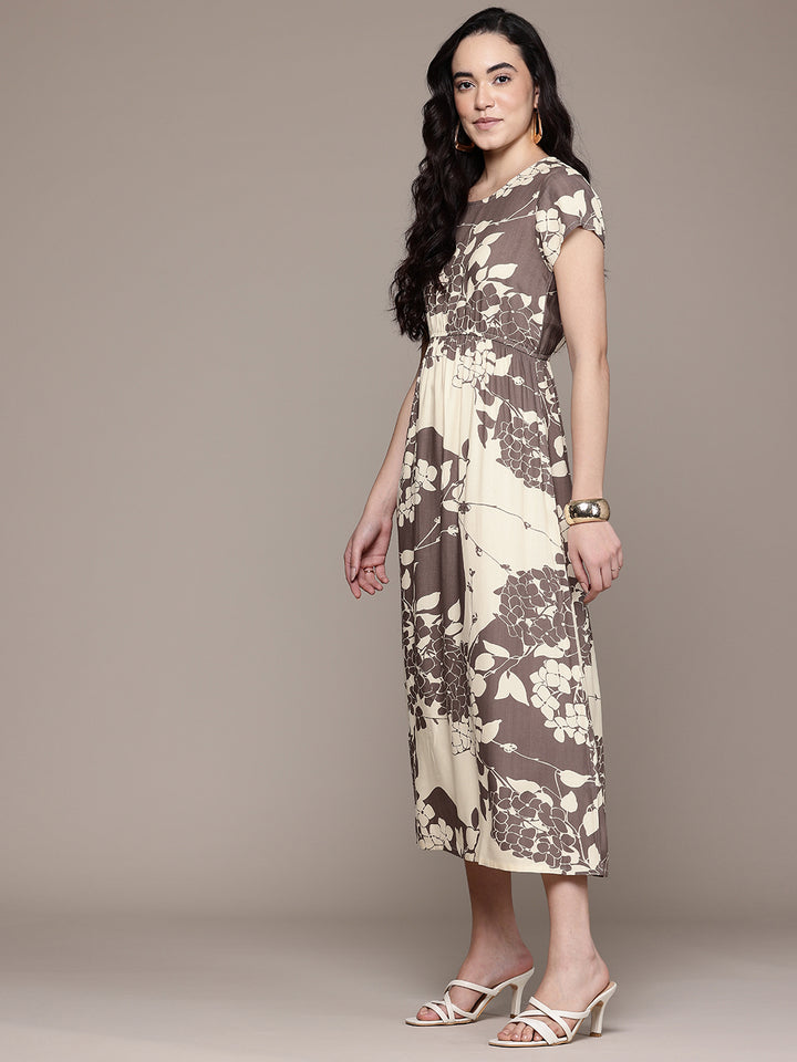 Popnetic Floral Print A-Line Midi Dress
