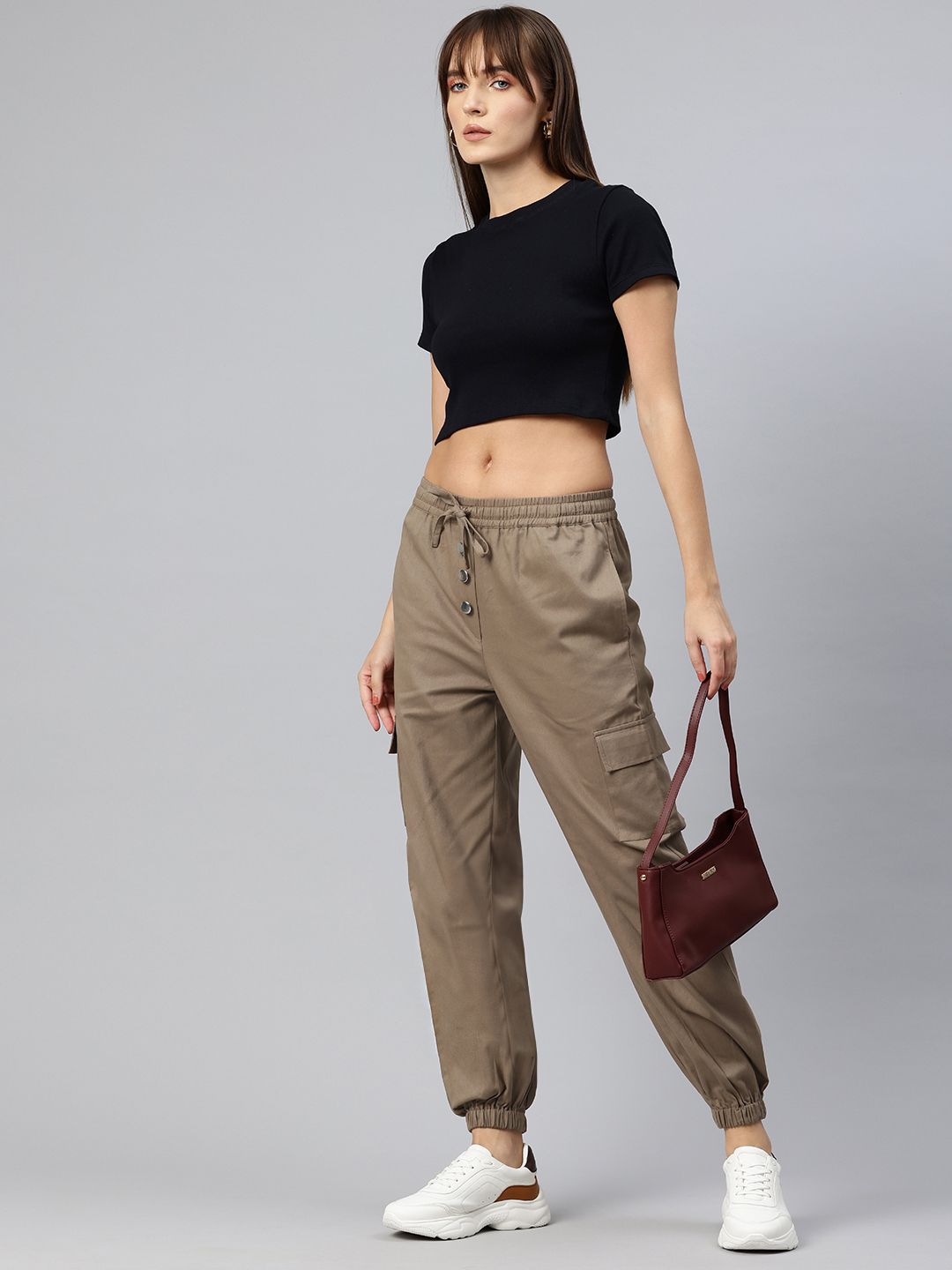 Popnetic High-Rise Pure Cotton Cargo Joggers
