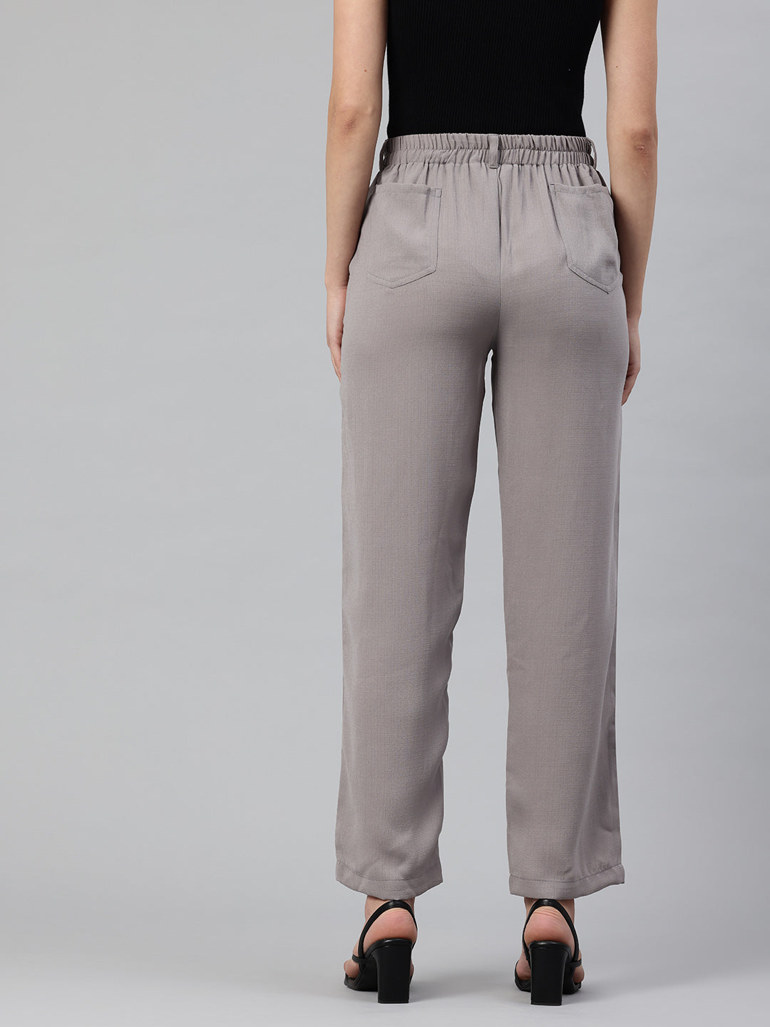 Popnetic Women Textured High-Rise Straight Fit Parallel Trousers
