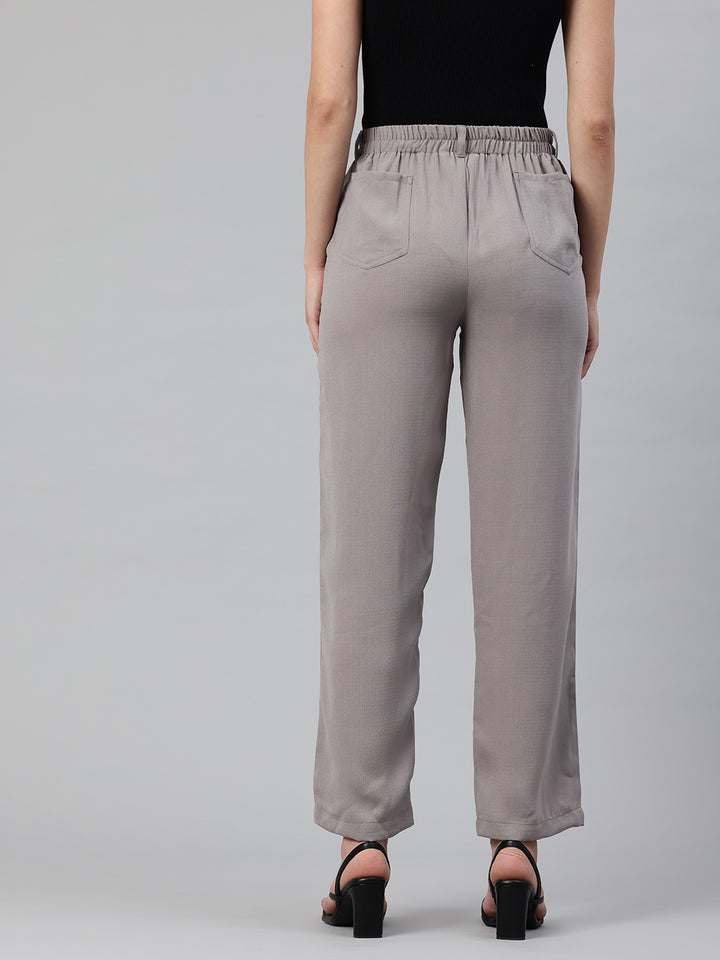Popnetic Women Textured High-Rise Straight Fit Parallel Trousers