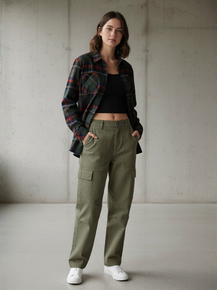 Popnetic Women Pure Cotton Flannel Oversized Shirt