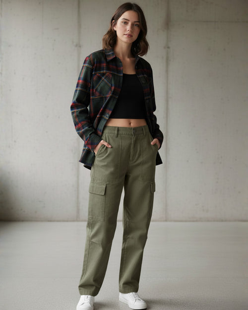 Popnetic Women Pure Cotton Flannel Oversized Shirt