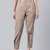 Popnetic Women Tapered Fit High-Rise Pleated Pure Cotton Chinos Trousers
