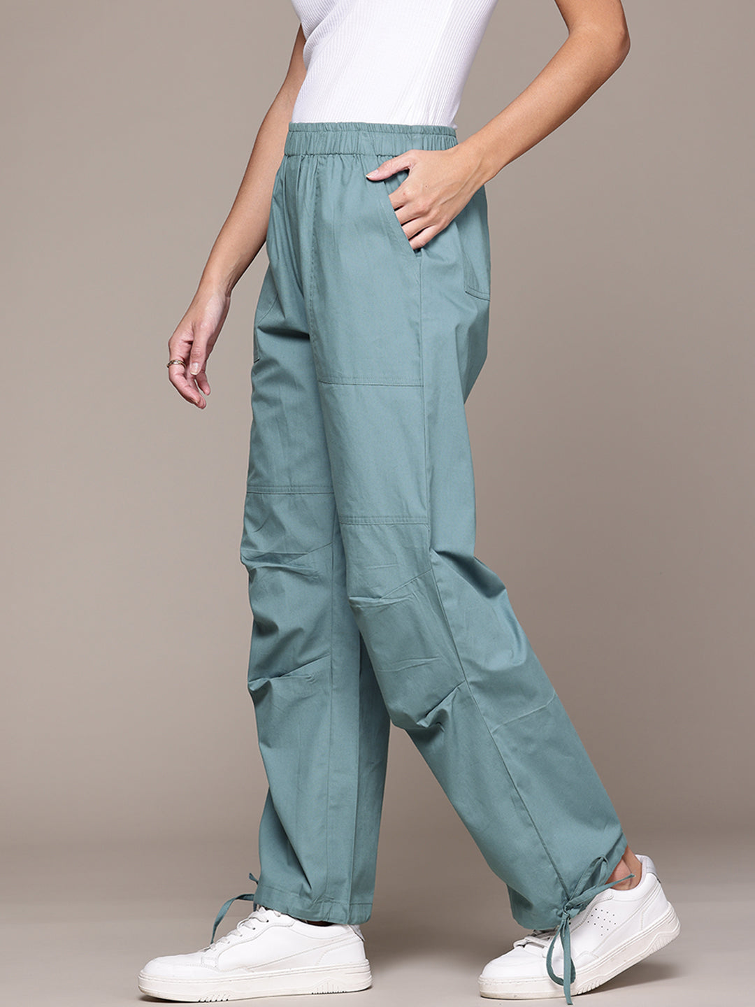 Popnetic Women Loose Fit High-Rise Trousers