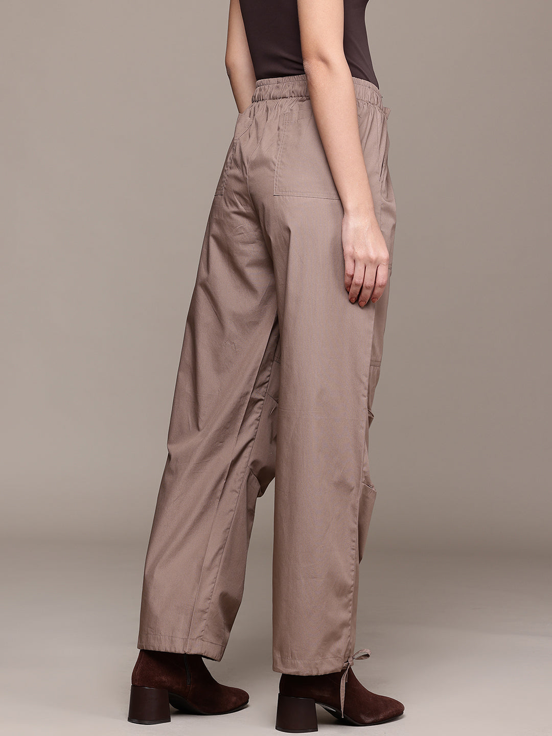 Popnetic Women Loose Fit High-Rise Parachute Cargo Trousers