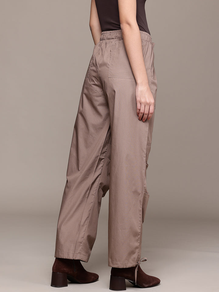 Popnetic Women Loose Fit High-Rise Parachute Cargo Trousers