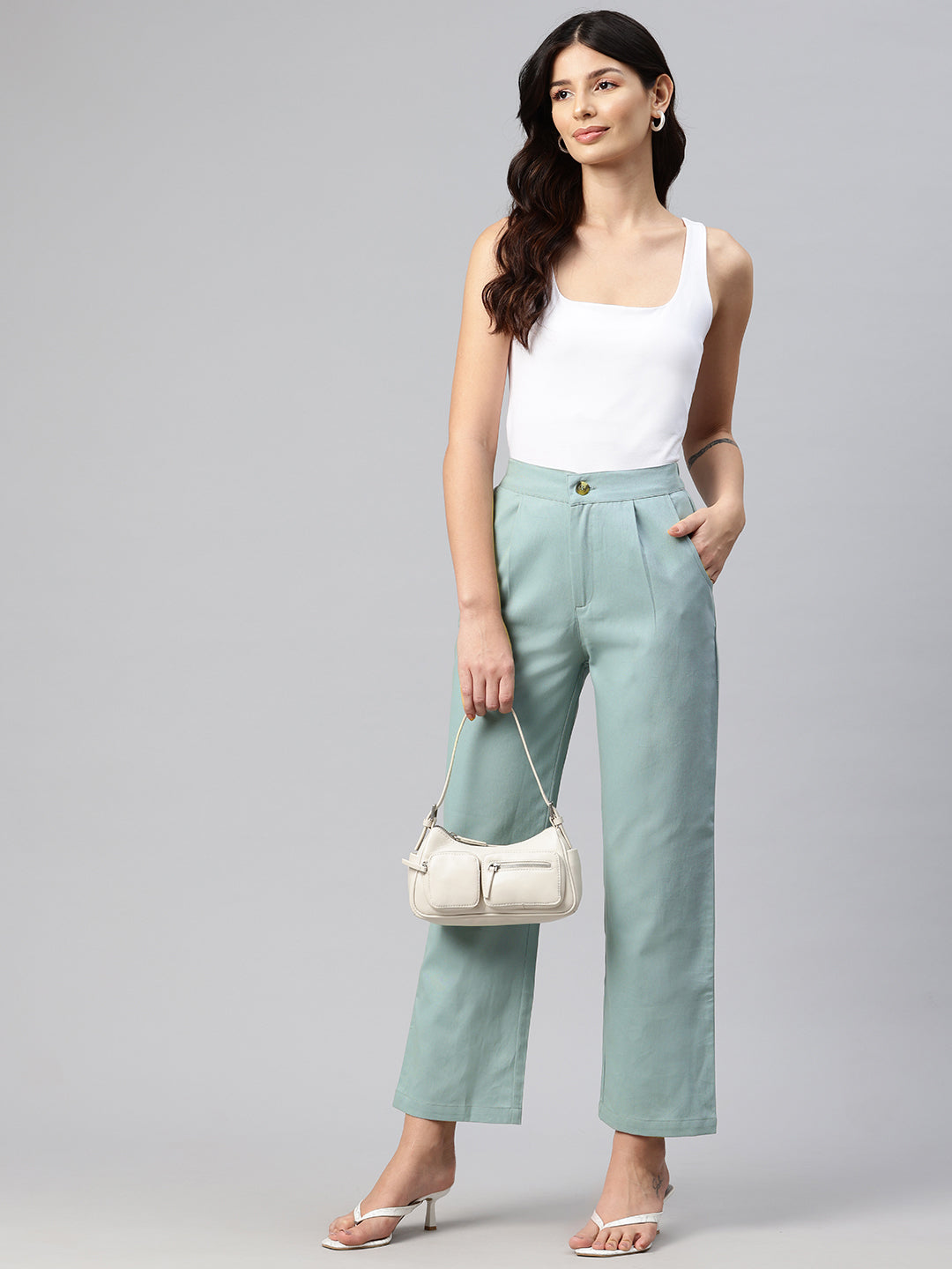 Popnetic High-Rise Pleated Pure Cotton Parallel Trousers