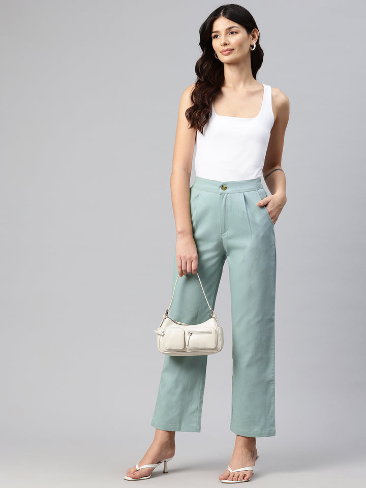 Popnetic High-Rise Pleated Pure Cotton Parallel Trousers