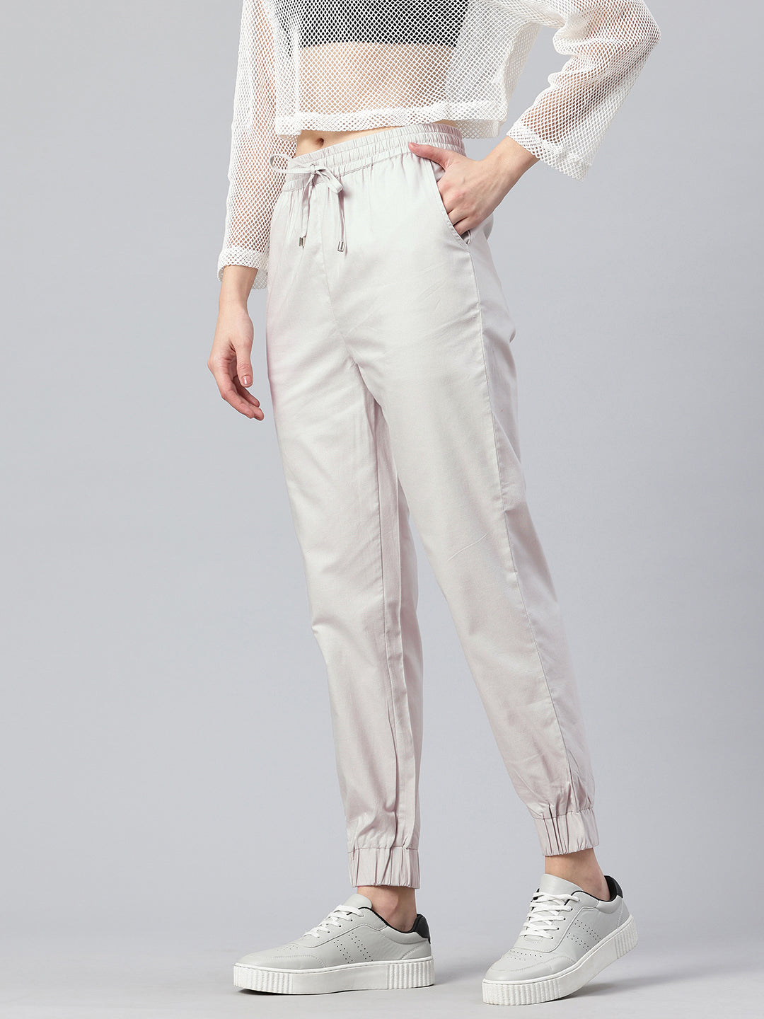 Popnetic Women Pure Cotton High-Rise Joggers Trousers