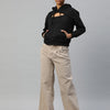 Popnetic Women Solid Cut-Out Detail Hooded Sweatshirt