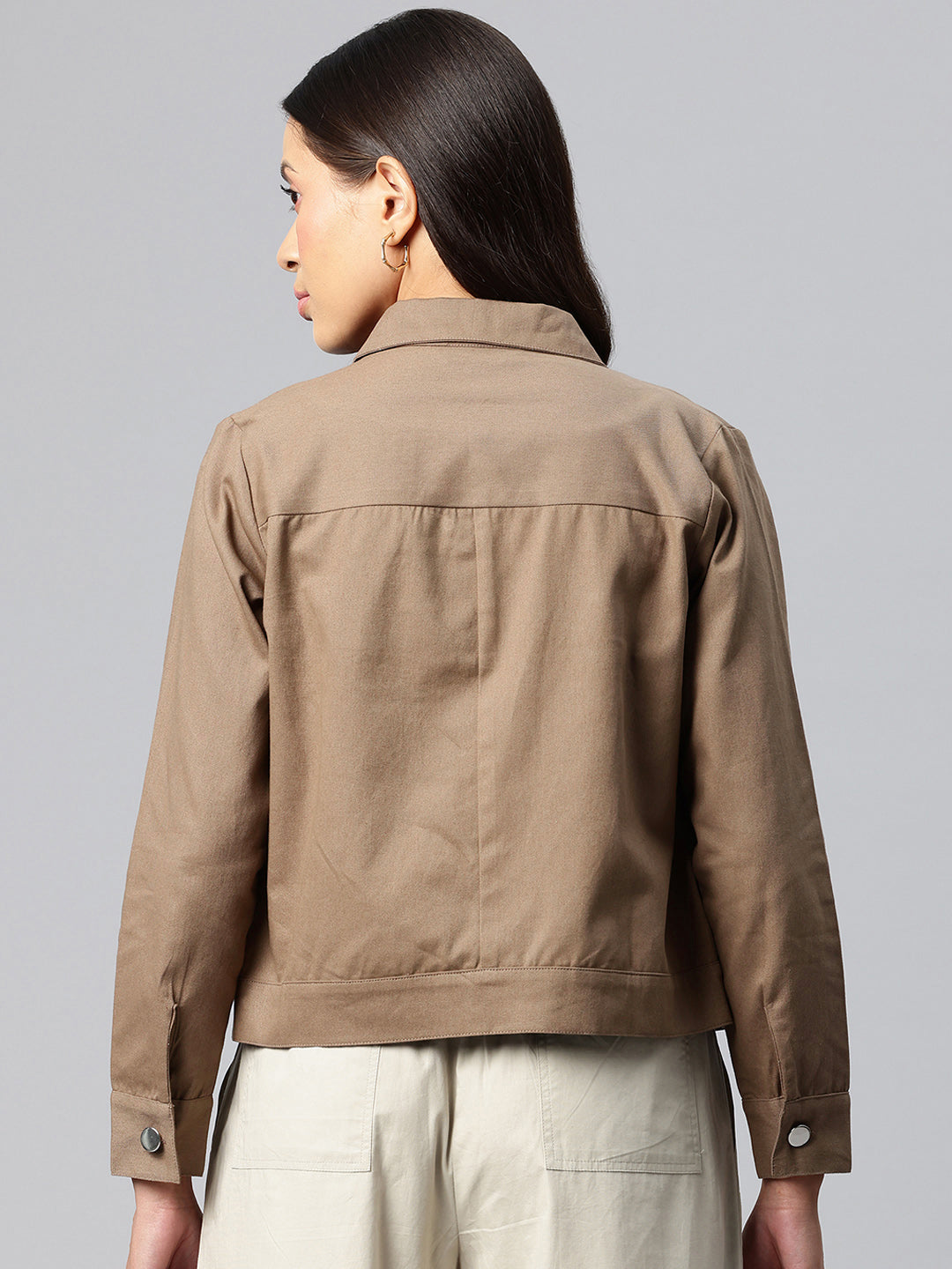 Popnetic Women Solid Pure Cotton Denim Jacket