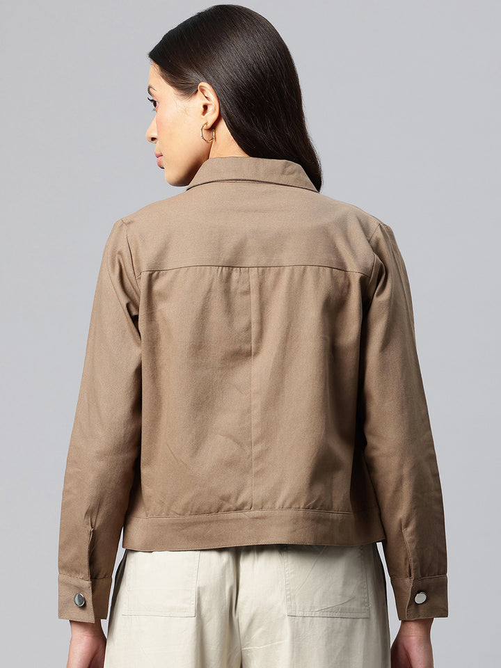Popnetic Women Solid Pure Cotton Denim Jacket
