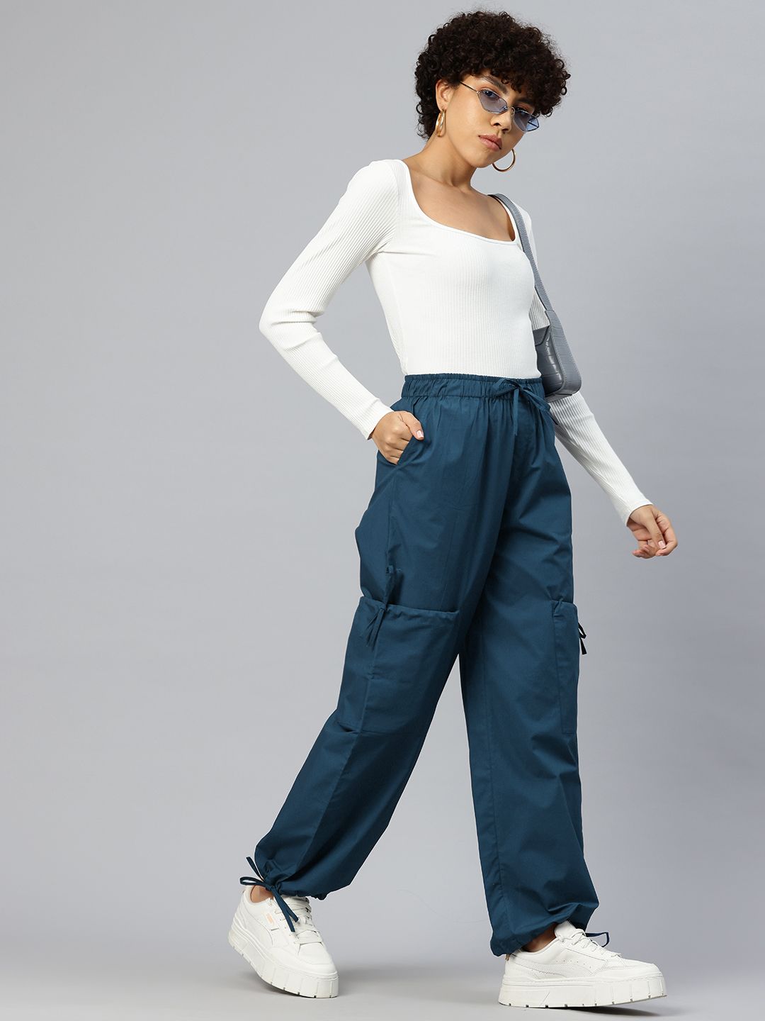 Popnetic Loose Fit High-Rise Pure Cotton Parachute Cargo Trouser