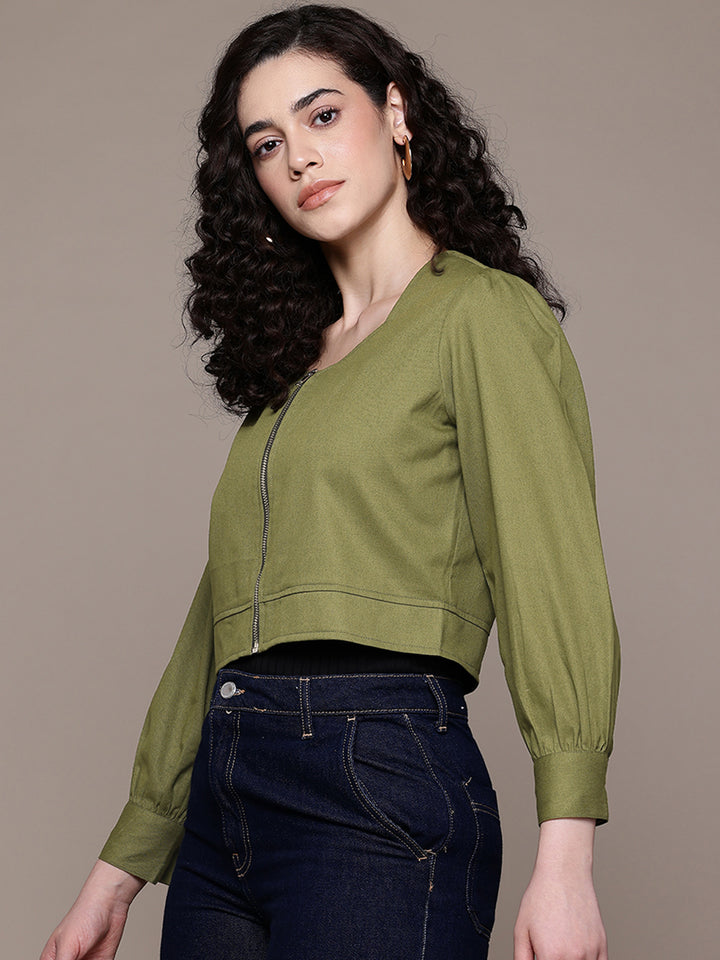 Popnetic Women Pure Cotton Crop Tailored Jacket