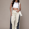 Popnetic Women Colourblocked High-Rise Pure Cotton Wide Leg Fit Parachute Trousers