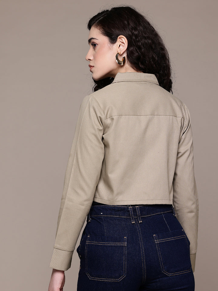 Popnetic Women Pure Cotton Crop Denim Jacket