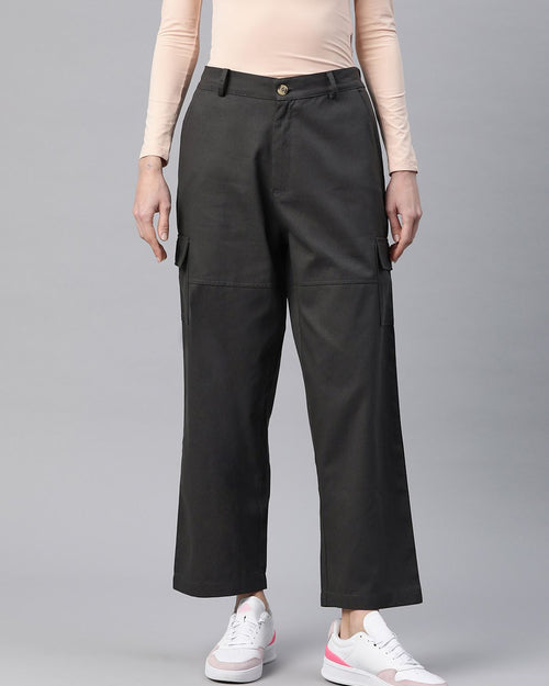 Popnetic Flat-Front High-Rise Pure Cotton Cargos