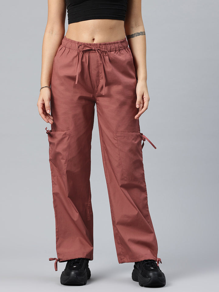 Popnetic Women Loose Fit High-Rise Parachute Cargo Trousers