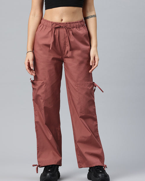 Popnetic Women Loose Fit High-Rise Parachute Cargo Trousers