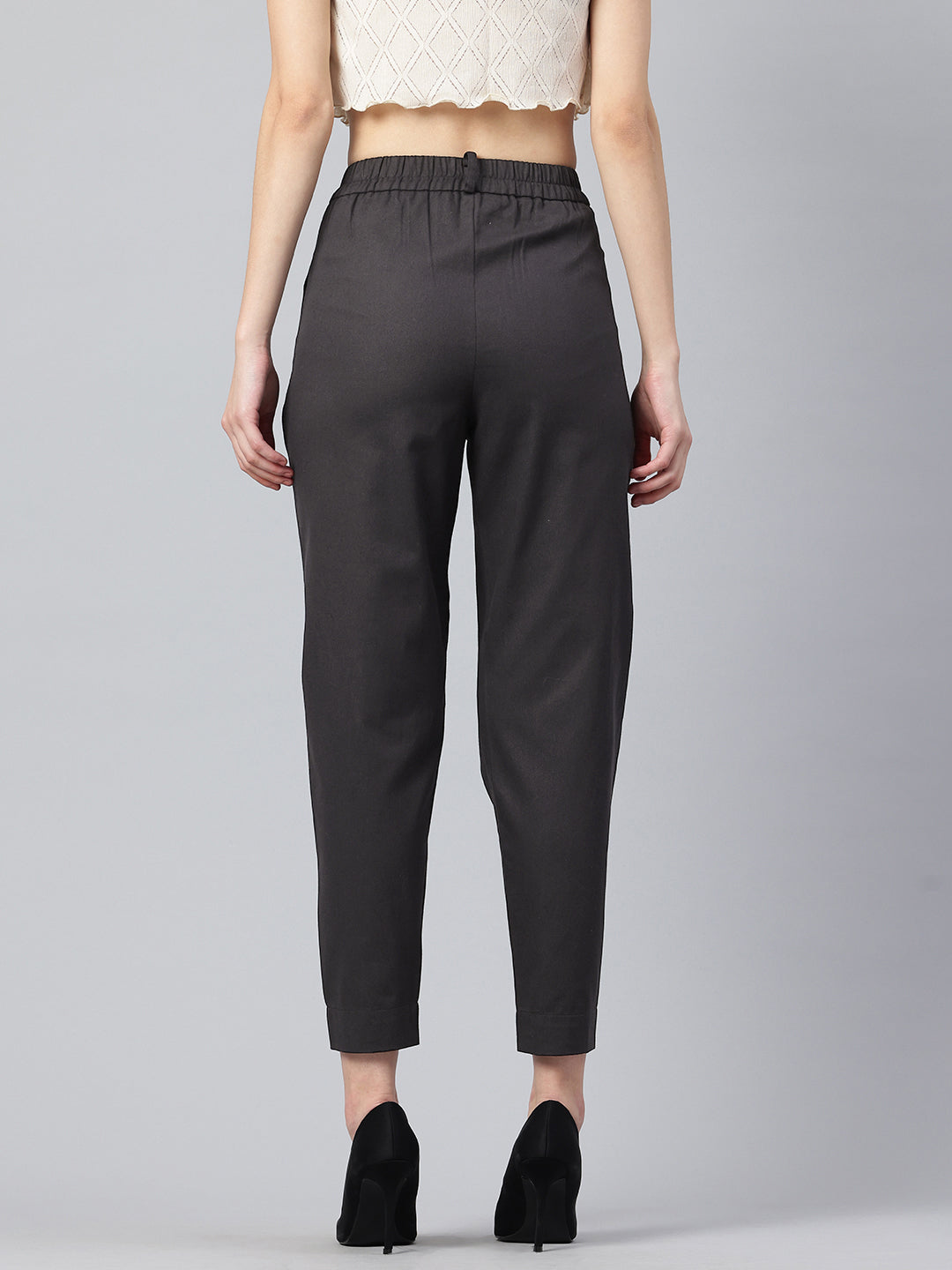 Popnetic Women Tapered Fit High-Rise Pleated Pure Cotton Chinos Trousers