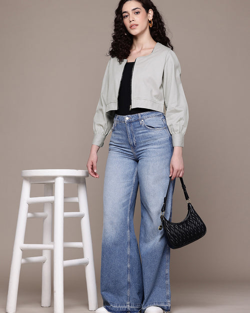Popnetic Women Pure Cotton Crop Tailored Jacket