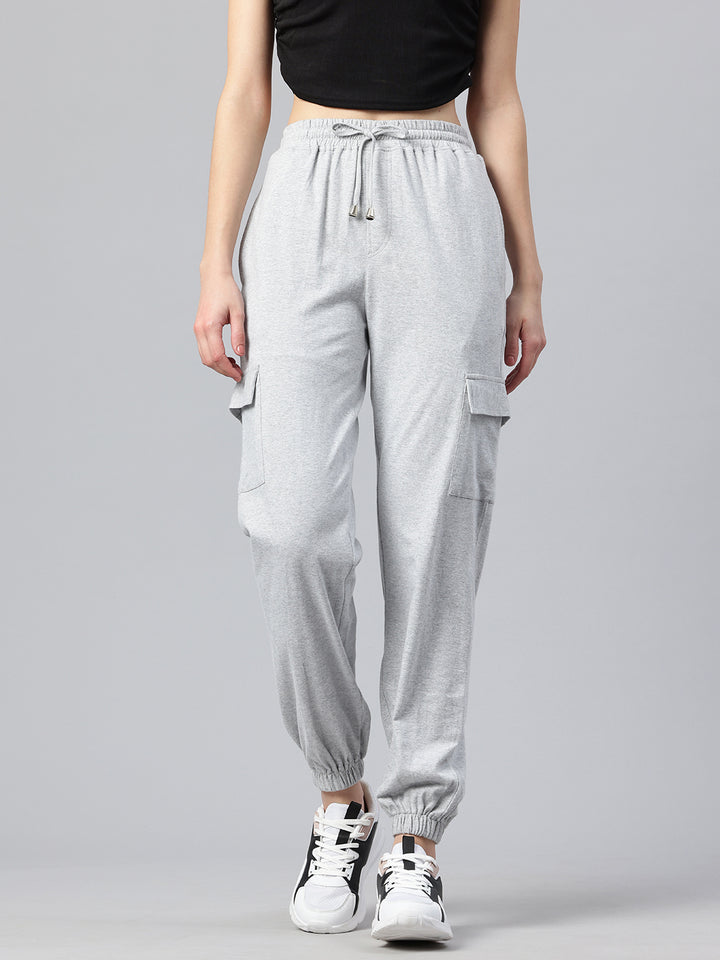 Popnetic Women Pure Cotton High-Rise Cargo Style Joggers Trousers