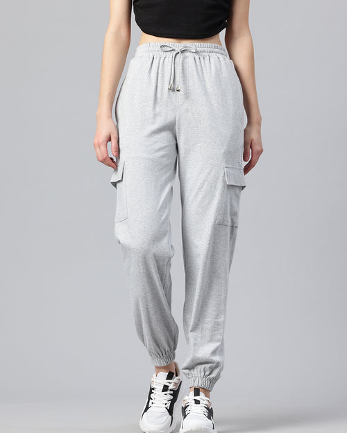 Popnetic Women Pure Cotton High-Rise Cargo Style Joggers Trousers