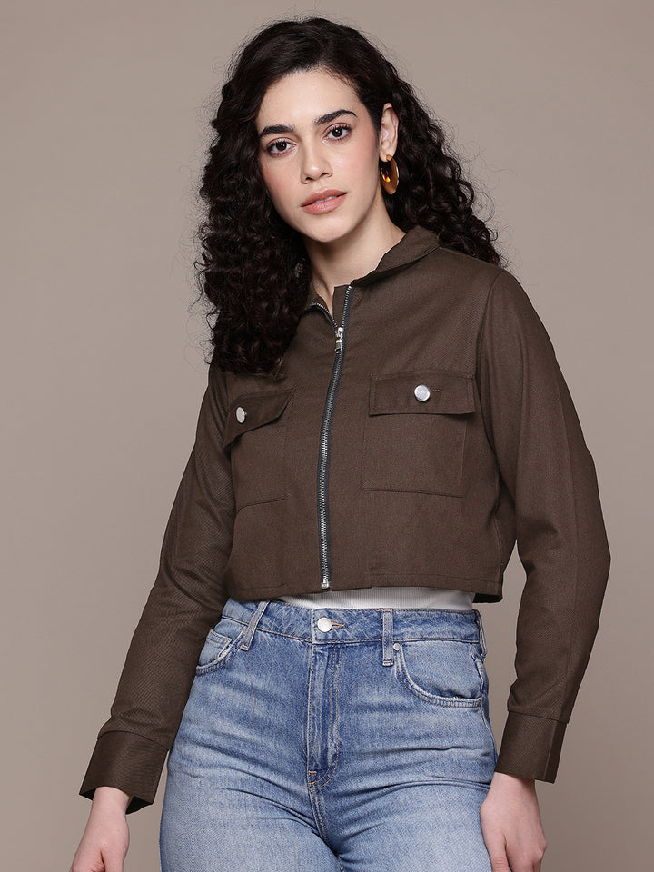 Popnetic Women Pure Cotton Crop Denim Jacket