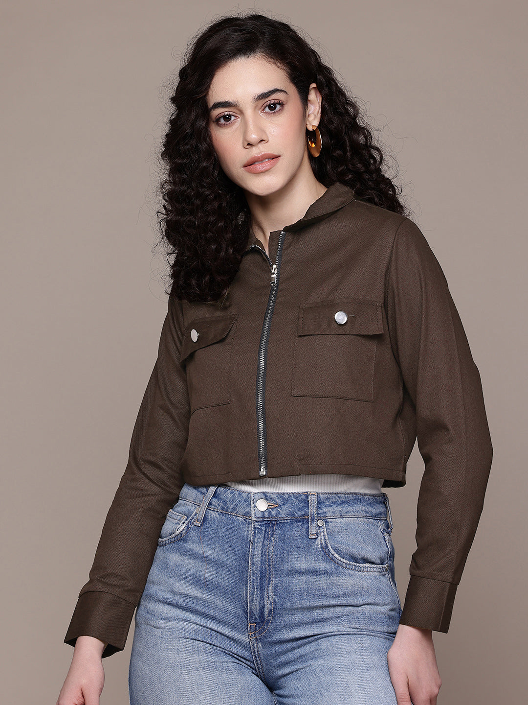 Popnetic Women Pure Cotton Crop Denim Jacket