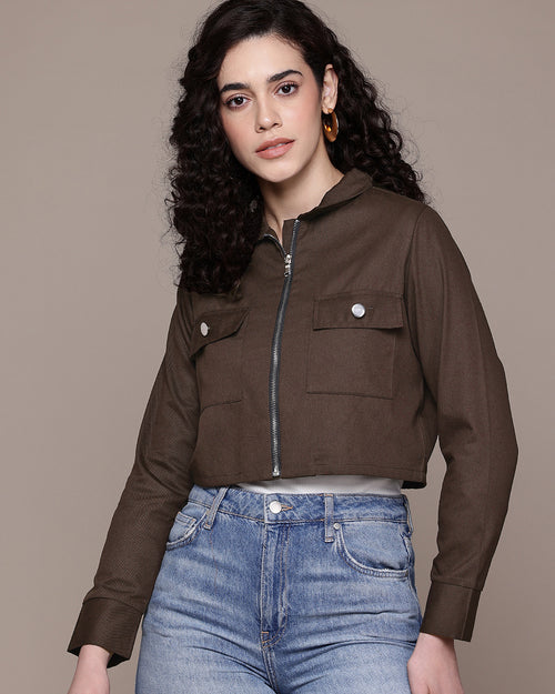Popnetic Women Pure Cotton Crop Denim Jacket