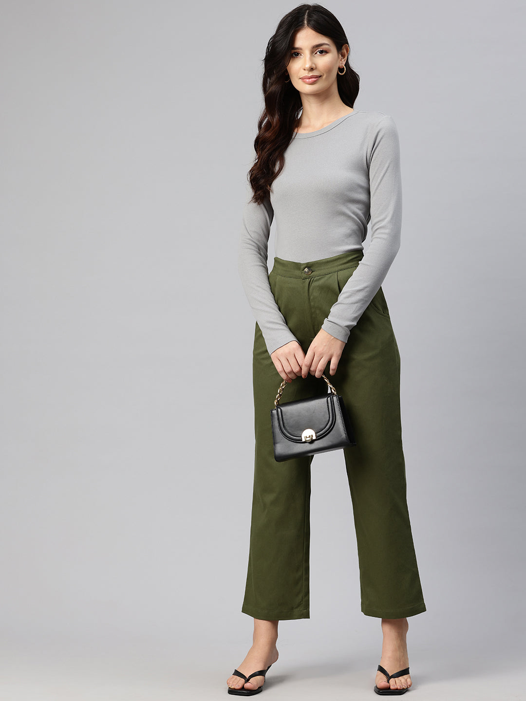 Popnetic High-Rise Pleated Pure Cotton Parallel Trousers