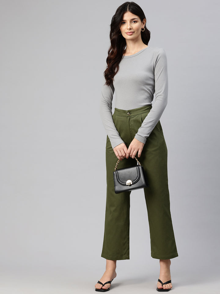 Popnetic High-Rise Pleated Pure Cotton Parallel Trousers