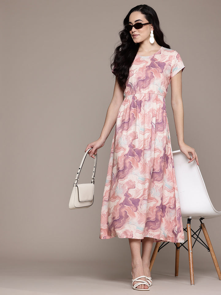 Popnetic Tie & Dye Print A-Line Midi Dress