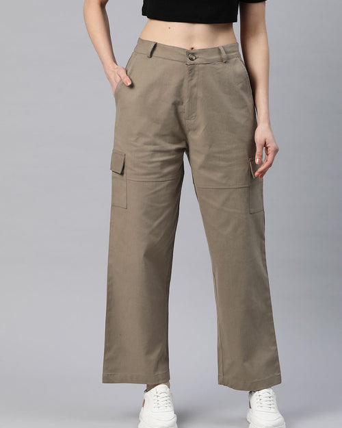 Popnetic Flat-Front High-Rise Pure Cotton Cargos