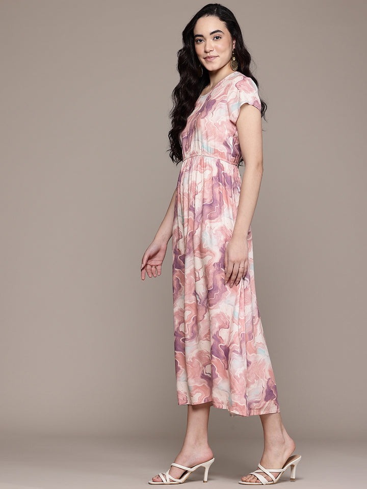 Popnetic Tie & Dye Print A-Line Midi Dress