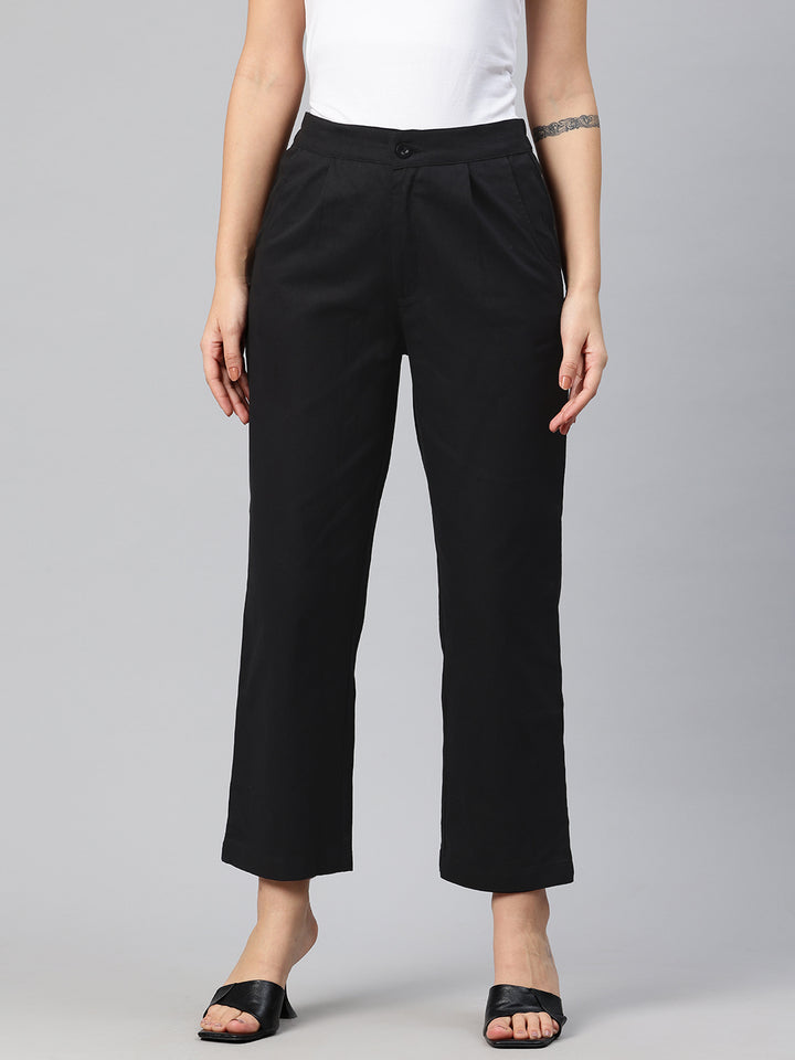 Popnetic High-Rise Pleated Pure Cotton Parallel Trousers