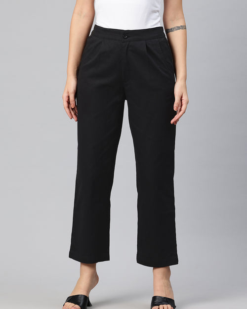 Popnetic High-Rise Pleated Pure Cotton Parallel Trousers
