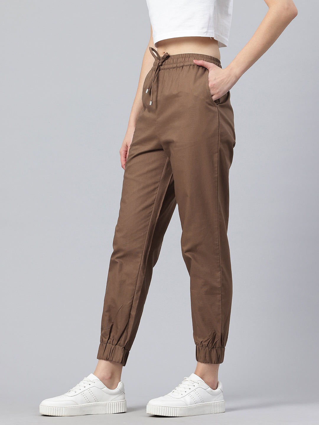Popnetic Women Pure Cotton High-Rise Joggers Trousers