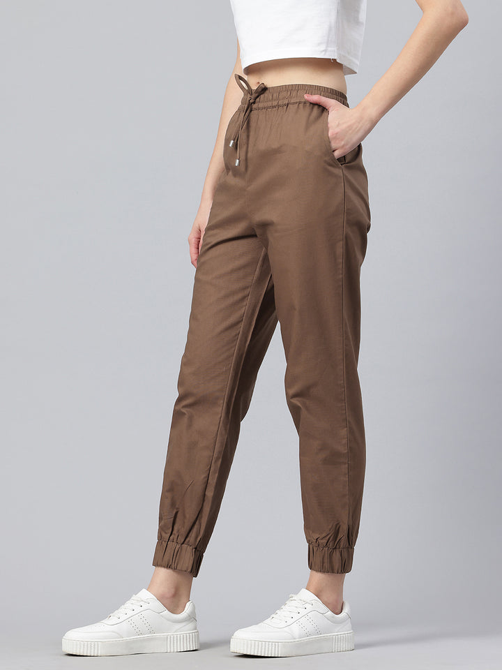 Popnetic Women Pure Cotton High-Rise Joggers Trousers