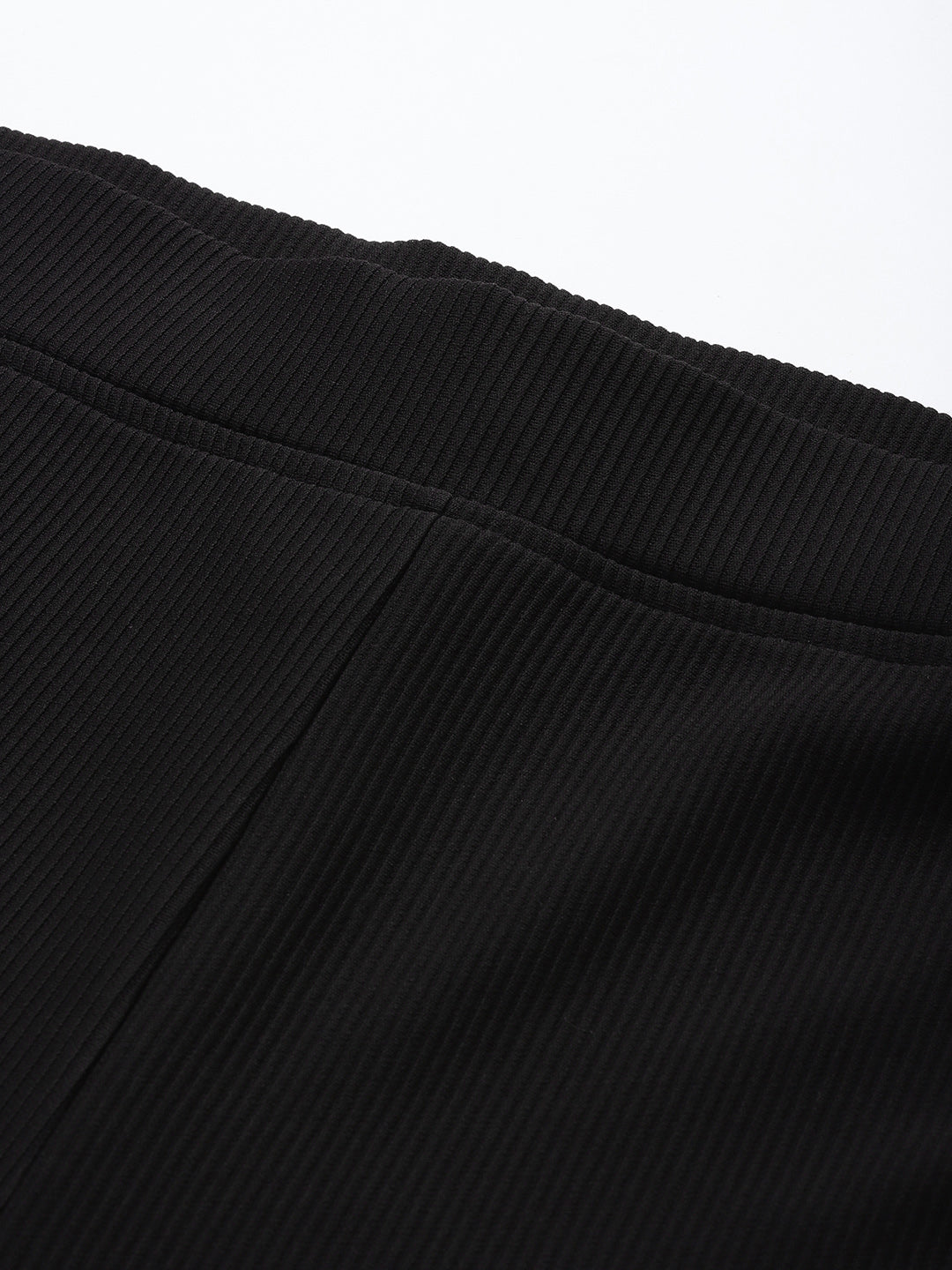 Popnetic Women Ribbed Flared High-Rise Trousers