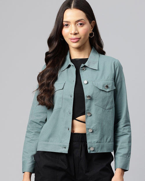 Popnetic Women Solid Pure Cotton Denim Jacket